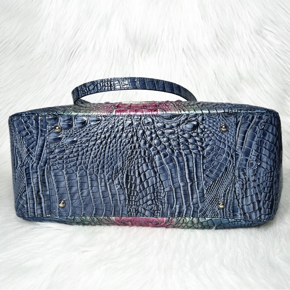 SOLD-Brahmin Iridescent Oil Slick Ombre Blue Pink Croc Leather Shoulder Bag - Picture 10 of 12